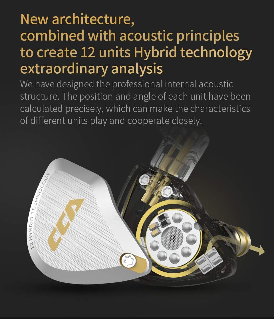 C12 in Ear Monitor Headphones 5BA 1DD Hybrid Hifi Gaming IEM Earphones Noise Isolating Stereo Wired Earbuds for Musicians Audiophile Singers Dj（With Mic）
