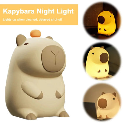 Capybara Night Light - Rechargeable Silicone Touch Dimming Lamp for Nursery, Kids Room & Bedside