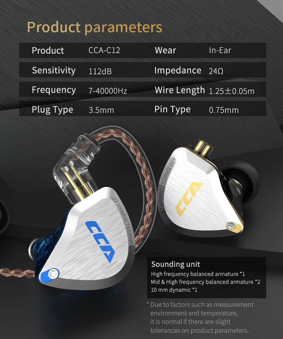 C12 in Ear Monitor Headphones 5BA 1DD Hybrid Hifi Gaming IEM Earphones Noise Isolating Stereo Wired Earbuds for Musicians Audiophile Singers Dj（With Mic）