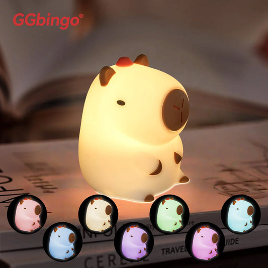 Capybara Night Light - Rechargeable Silicone Touch Dimming Lamp for Nursery, Kids Room & Bedside