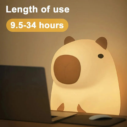 Capybara Night Light - Rechargeable Silicone Touch Dimming Lamp for Nursery, Kids Room & Bedside